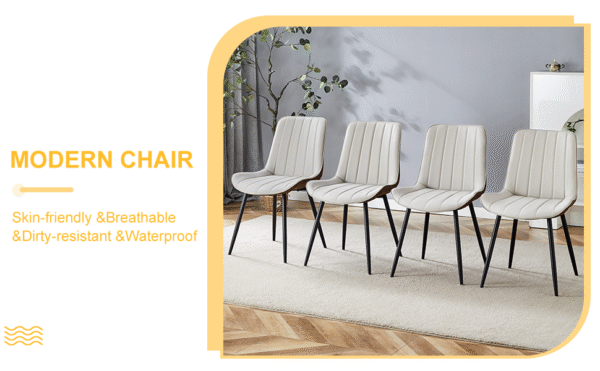 3c7199be0bb9464faf15499f6c3e13bd_8c02e049c32f14c37fe409090b155b7d Extended Seat Cushion PU Dining Chair Set - Four Pieces.Smooth line design,Integral metal leg structure,Can integrate well into various modern home decoration styles.Gray and Brown Splicing Colors.