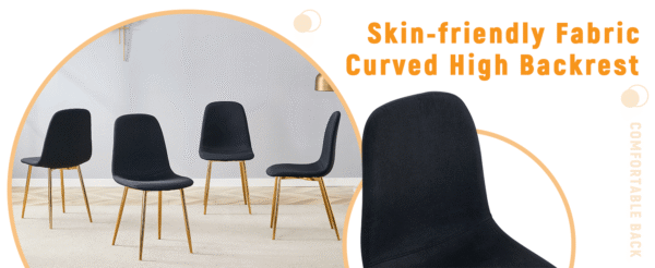 3c9b79909a8d4b1a86eb46916a79196d_15a3d723eef8562b8c1060fd2fe493aa Luxury Simple Chair - Set of 4 BLACK Linen-Cotton Material High Resilience Dining Chair with Metal Golden Leg.Integral metal leg architecture,Suitable for various interior decoration styles.