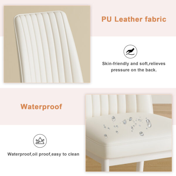 3ca49c7c6dc6440389d7fcd0b2fc0a79_3d254e4c51c7c5b8b1c17c37662ee478 55"x31.5"Cream-Style White MDF Dining Table Set with 4 Armless Chairs.The backrest of the dining chair is designed with multiple vertical stripes.Adding a warm atmosphere to your family.