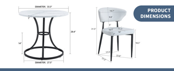 3cc655c3ac1c4f2381993febef131b44_c53698be5f4452a2a5c4345ac969d14d Table and chair set.A Modern Minimalist Circular Dining Table With A Diameter Of 33.3 Inches.Paired With 4 White Minimalist Ergonomic Dining Chair, With A Curved Backrest For Comfortable Design.
