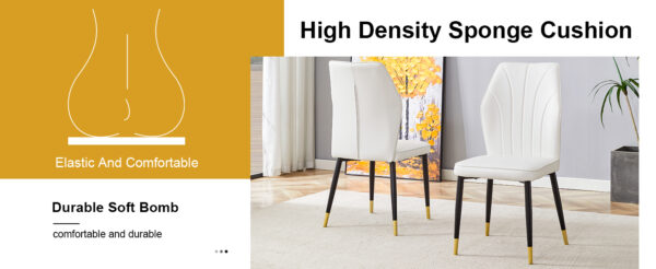 3cd33dfc7338407080a874c5170359ce_ddb3bdc7ee66e74df0eadc11e8157cd9 8 modern dining chairs with stylish PU patterned backrest and black metal legs for a comfortable home experience in the kitchen, bedroom and office.