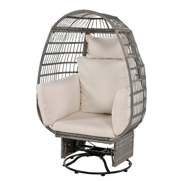 TREXM Outdoor Swivel Chair with Cushions, Rattan Egg Patio Chair with Rocking Function for Balcony, Poolside and Garden (Grey Wicker + Beige Cushion)
