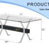 Dining table. Modern tempered glass dining table. Large modern office desk with silver plated metal legs and black MDF crossbars, suitable for both home and office use. Kitchen. 71 ''x35.4''x30 ''