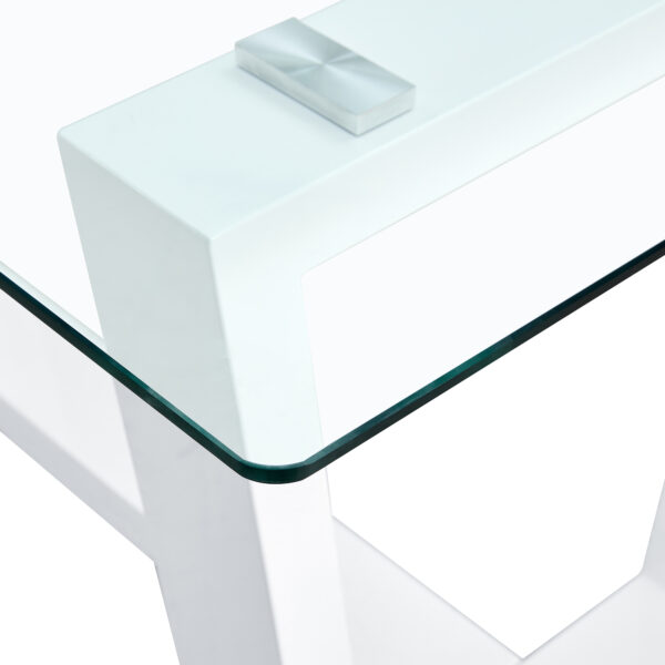 Glass Dining Table Large Modern Minimalist Rectangular for 6-8 with 0.4" Tempered Glass Tabletop and white MDF Trapezoid Bracket,For Kitchen Dining Living Meeting Room Banquet Hall F-1550
