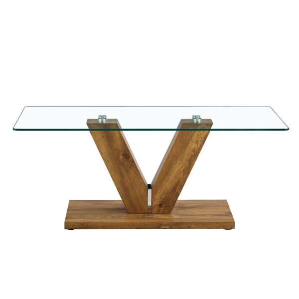 3d603ed74ffc4e07ba42b762cf92f231_20240321_2a2562691de4643891b2a26b820a3d6c A modern minimalist style coffee table. Transparent tempered glass tabletop with wooden MDF columns. Suitable for living room and dining room. CT-V