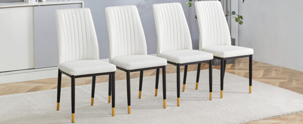 3d6916e77bcf4a49a1c6684129d290ae_1bde195467e190397b5f2e60e9eedfe4 4 Dining Chair Set, White Dining Chair Set, PU Material High Back Seat and Sturdy Black Leg Chair for Dining Room, Kitchen and Living Room c-010