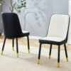 Modern Two-Tone PU Dining Chairs - White and Black spliced chairs With Gold Decorated Legs.White and Black spliced,Black Metal Legs,Set of 2 chairs.