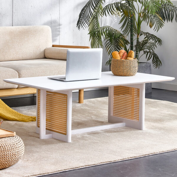 3e2f6ac0409d4769aa7aaf54a2a5e534_20231205_6026f55eceeacd6c0e7bbd9521e3d71a Chinese style white solid wood and imitation rattan coffee table, rectangular solid wood coffee low table, small living room coffee table