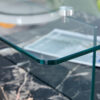 31.4 Inch Modern Two-Tier Square Coffee Table - An Elegant Combination of Clear Glass and Black Marble Pattern Sticker.It can be used as a coffee table,a side table or a display stand.