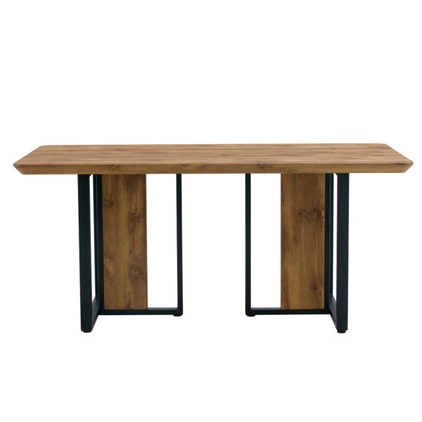 3e67d081fb054c0e863387367c60c8eb_dd78fd80780995a54bdace587f4e6a23 Table and chair set.67"x36" Wood-Textured MDF Dining Table Set with 6 Brown Suede Chairs.MDF sticker,Wood colored texture sticker,Brown armless dining chair,Suitable for kitchen,Dining room,etc.