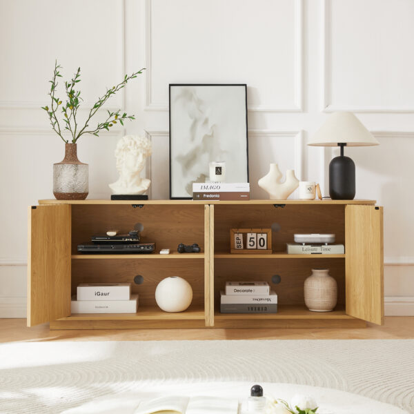 Sideboard Storage Cabinet TV Stand with wave pattern Buffet Cabinet Wooden Vertical Striped Cabinet for Kitchen/Bedroom/Entryway. Natural, 64''W x 15''D x 24''H.