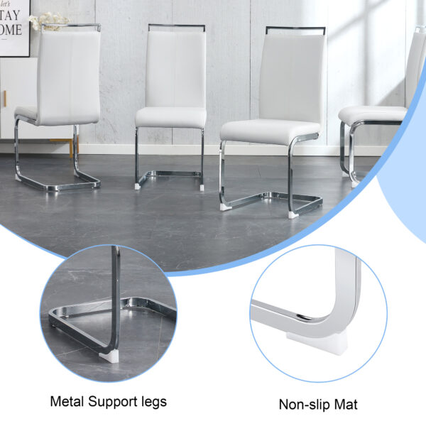 3ea0396559cb4e67943cc91ec5af2068_f73c8dd6fa11b1c28b95dd83375a7194 Table and chair set.Elegant Transparent Tempered Glass Dining Set - 71"x35.4" with 8 White PU Chairs with silver C-tube metal leg.