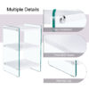 Three levels of bedside tables. The board surface is MDF, with white stickers, and both sides are transparent tempered glass. The design is simple and generous, with storage function.