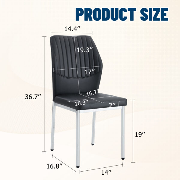 3eda1814f57b4f5ea8474a8645ddbb48_b8c23814440112bf02d08b5239dbcc8f Luxury Simple Chair - Set of 6 BLACK PU Material High Resilience Dining Chair with Metal Silver Leg.The Chair Back Has a Vertical Stripe Design With Smooth And Uniform Lines.