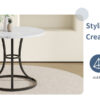 A Modern Minimalist Circular Dining Table With A Diameter Of 33.3 Inches, An Elegant And Practical Choice.White Marble Textured Pattern Desktop, Paired With Uniquely Shaped Metal Leg.