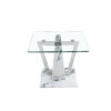 Modern minimalist transparent tempered glass coffee table with marble patterned MDF legs and stainless steel decorative columns. Computer desk. Game table. CT-907