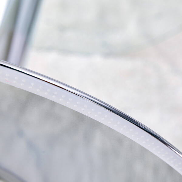 3f0eea69bb9e4acea5fd7484d772cf96_798b5921676e341239d2350795a8ffd2 A glass tabletop with a diameter of 35 inches and a modern minimalist circular dining table with electroplated silver metal legs. Suitable for restaurants, living rooms, and conference rooms.BT-1166