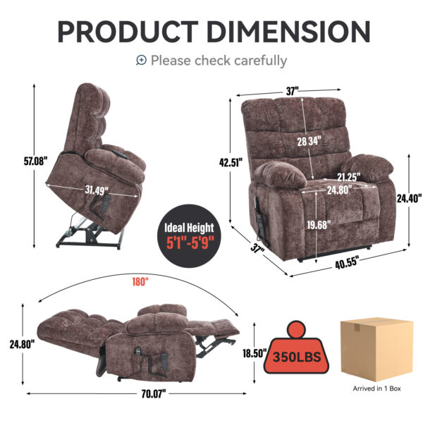 Lift Recliner Chair Heat Massage Dual Motor Infinite Position Up to 350 LBS Large Electric Power Lift Recliners with Power-Remote, Medium-firm and Heavy duty, Brown