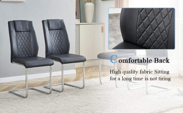 3f1fd11396464e06be42ff2fc6731453_27fd64eab7180bb89e1f2799f385a61f Table and chair set.Modern Luxurious Transparent Tempered Glass Dining Table Set with 6 Chairs.Single fork silver metal table legs.Black high-quality PU dining chairs with silver metal legs.