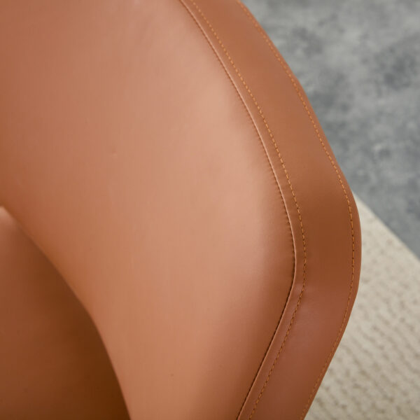 PU material cushioned rocking chair, unique rocking chair, cushioned seat, brown backrest rocking chair, black metal legs. Comfortable side chairs in the living room, bedroom, and office