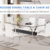 Table and chair set.Elegant Transparent Tempered Glass Dining Set - 71"x35.4" with 6 White PU Chairs with silver C-tube metal leg.