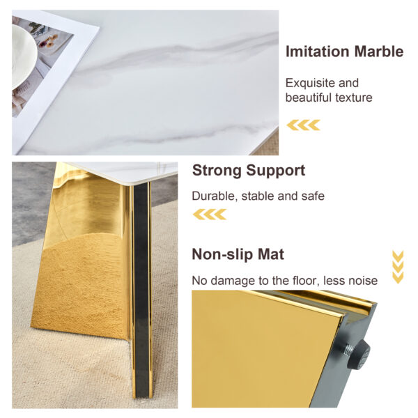 3f49a86931024bf8a7e1cb1fc4427900_c6c8199ed9b95409c6fe7677dc73005b 63"x31.5x30" Luxurious Snow Mountain Stone Slab Dining Table with Golden Stainless Steel Butterfly Legs.The tabletop is designed to be scratch and heat resistant.Slabs Tabletop,