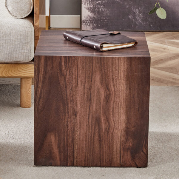 3f51eb5152bb4a2c8f7afa7fe416645b_9143674d45656777bc0f44c7e477ec41 16*16*16 Inch Walnut Wood Grain MDF Coffee Table - Luxurious Design, Perfect Living Room Accent.Cube fashion texture design coffee table, suitable for various situations and scenes.