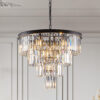 (Same as W1340P188542/L5007-600-B) 24" Contemporary Crystal Modern Chandeliers Crystal Ceiling Chandelier 4 Tier Black Chandelier Lighting for Dining Room Living Room Bedroom (Bulbs Not included)
