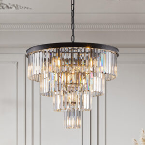 (Same as W1340P188542/L5007-600-B) 24" Contemporary Crystal Modern Chandeliers Crystal Ceiling Chandelier 4 Tier Black Chandelier Lighting for Dining Room Living Room Bedroom (Bulbs Not included)