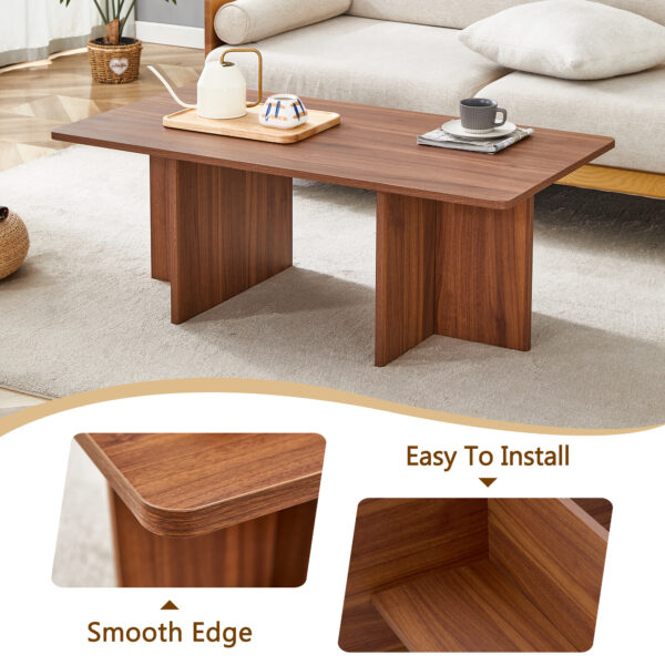 3f83dc334603420ba8362260997bb63a_84ab2dccb6431a16be1683d99541a306 44.8 Inch Walnut Wood Grain MDF Coffee Table - Modern Luxury, Stable Triangular Support.The coffee table is made of medium density fiberboard material and is suitable for living rooms, bedrooms,etc.