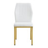 Luxury Simple Chair - Set of 6 White PU Material High Resilience Dining Chair with Metal Gold Leg.The Chair Back Has a Vertical Stripe Design With Smooth And Uniform Lines.