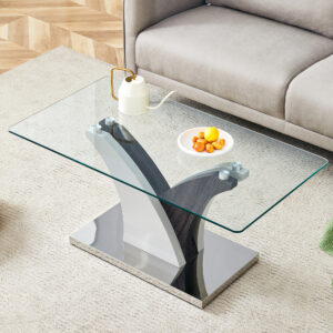 Rectangular Coffee Table.Tempered glass countertop, and artistic MDF legs,perfect for hosting dinners, conferences, home, and office decorations.WHITE and GRAY,Dining table,Tea Table.Coffee Table.