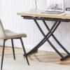 Modern minimalist multifunctional lift table with 0.8-inch MFC tabletop and black metal legs, can be used as dressing table, coffee table, dining table, and office desk.  LT-10055