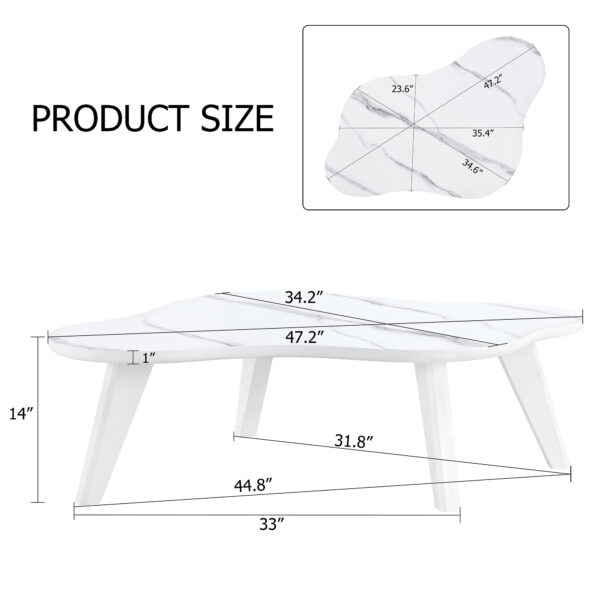 3fb24ea723174ea59e0ef9932f7d780a_399b9badc51318652e8cd5839b6a7cc8 Modern minimalist white imitation marble tabletop coffee table. Solid wood spray painted desk legs, cloud shape to give you a new experience, computer desk. Suitable for dining and living rooms.