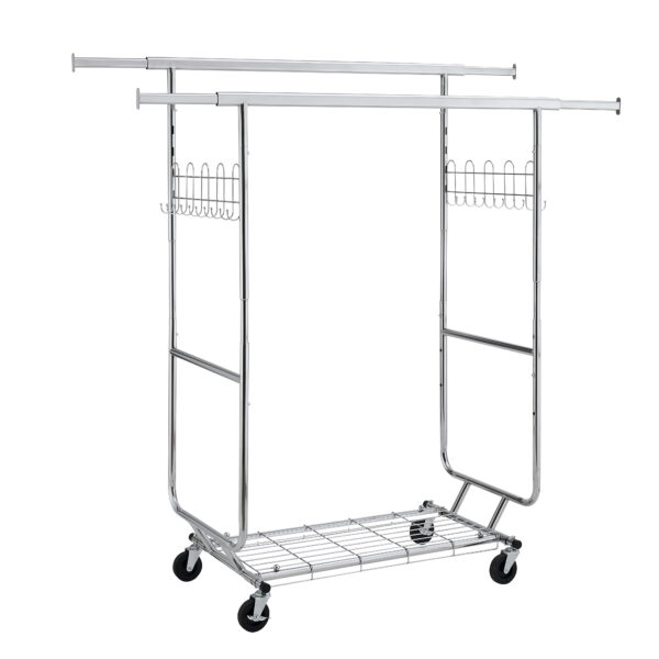 3fe39400c7f74a12b5ff5ada12752571_b1b93ba3264bd7f1c15d2fea63913e1b Double Clothing Garment Rack with Shelves Capacity 800lbs Clothing Racks on Wheels Rolling Clothes Rack for Hanging Clothes Heavy Duty Portable Collapsible Commercial Garment Rack