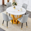 Table and chair set.Luxurious Snow Mountain White Slab Round Dining Table Set - 47"x47" with 4 Light Gray PU Chairs.Sintered Stone Tabletop,MDF Table Leg,