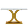 A modern minimalist style foyer table with white tabletop, gold bracket, and bottom plate, enhancing the beauty and artistic atmosphere of the home, suitable for the foyer FXG