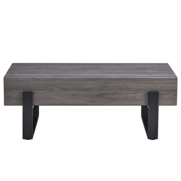 3ff7251b404346588b0e34461a690117_20240122_44df0b26252b9952477eb5f5bee6a121 A rustic gray wood grain MDF coffee table with black metal legs - an elegant space in natural wood tones