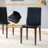 Table and chair set. White Sintered Stone Tabletop, Rubberwood Legs,Foldable Computer Desk, Foldable Desk.Paried With 4 Black PU Dining Chairs with Walnut Color Metal Leg.