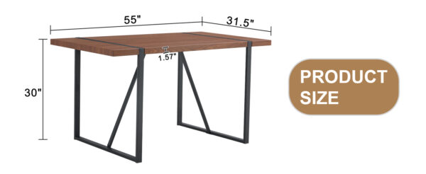 4000f6502bff4fa69d82ebebd3f10ba4_3eeb2798b1d3d95ba2c2d79f956a605c Industrial Rectangular MDF Walnut Color Wood Grain Dining Table for 4-6 people with 1.5 inch thick MDF top and black metal legs for desks, kitchens, patios, dining rooms.