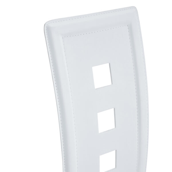 4004df2746384331977d10f17dcef73a_ac8e934e8b52c96c0149457b931cbc01 Table and chair set.63"*35.4" White Imitation Marble Pattern MDF Dining Table Set - 4 PU Chair With White Saddleback, Geometric Pattern Backrest,Golden Curved Metal Leg.Suitable For Various Scenes.