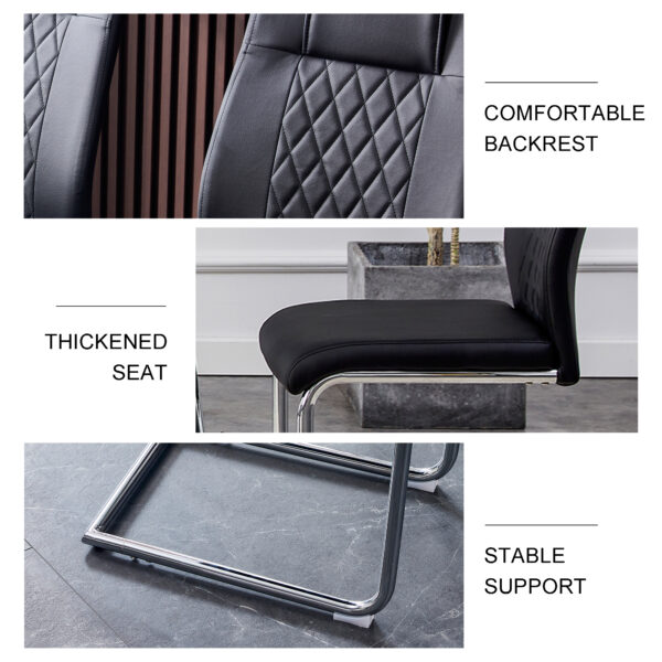 Modern Dining Chairs with Faux Leather Padded Seat Dining Living Room Chairs Upholstered Chair with Metal Legs Design for Kitchen, Living, Bedroom, Dining Room Side Chairs Set of 6 (Black+PU ) C-001