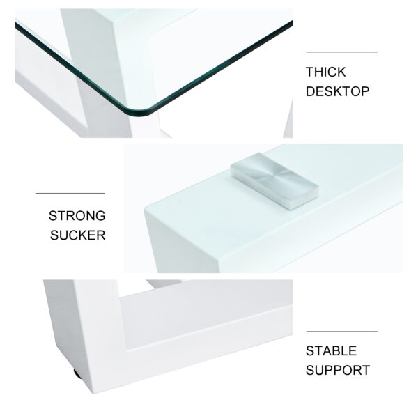 Glass Dining Table Large Modern Minimalist Rectangular for 6-8 with 0.4" Tempered Glass Tabletop and white MDF Trapezoid Bracket,For Kitchen Dining Living Meeting Room Banquet Hall F-1550