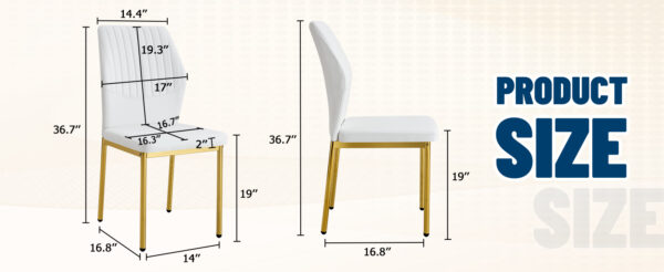 4023a6ff5c3447d1aaea1f311528205f_e68a95a5374d87a1b8cca8234360cdef Luxury Simple Chair - Set of 6 White PU Material High Resilience Dining Chair with Metal Gold Leg.The Chair Back Has a Vertical Stripe Design With Smooth And Uniform Lines.