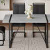 Table and chair set. Modern minimalist grey marble textured MDF dining table with metal frame.Paired with 4 black PU chairs with Black Featuring arched black legs.