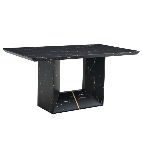 This modern dining table with MDF marbled design gives you a luxurious and elegant feel, adding a touch of elegance whether it is a family dinner or entertaining guests.