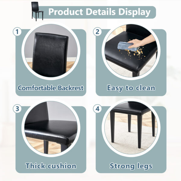 40601b419d4f4effbac19be54834ad3f_4cdd94121925b127aa78c8b51f96f7ef Four black PU dining chairs, simple and versatile, comfortable and accompanied. The exquisite and multifunctional dining chair has opened up a comfortable new experience. (4-piece set)