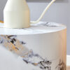 The cylindrical table with its patterned design can be easily integrated into a variety of interior styles, from coffee tables to small dining tables, workbenches or makeshift writing desks.
