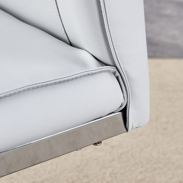 40777d592e7843a9bf6979d30df51d89_4a2b8745a71db8a92250fdd0d33c83f0 Table and chair set.63"*35.4" White Imitation Marble Pattern MDF Dining Table Set - 4 Soft and Comfortable Light Gray PU Chair With Arched Metal Silver Leg.Create Your Exclusive Low-Key Luxury Space.