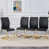 Luxury Simple Arch Chair - Set of 4 BLACK PU Material High Resilience Dining Chair with Arched Metal Gold Leg.